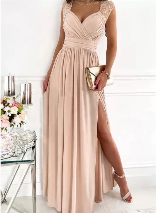 Damen Abendkleid mit Elegantem V-Ausschnitt und Rüschendetails EB