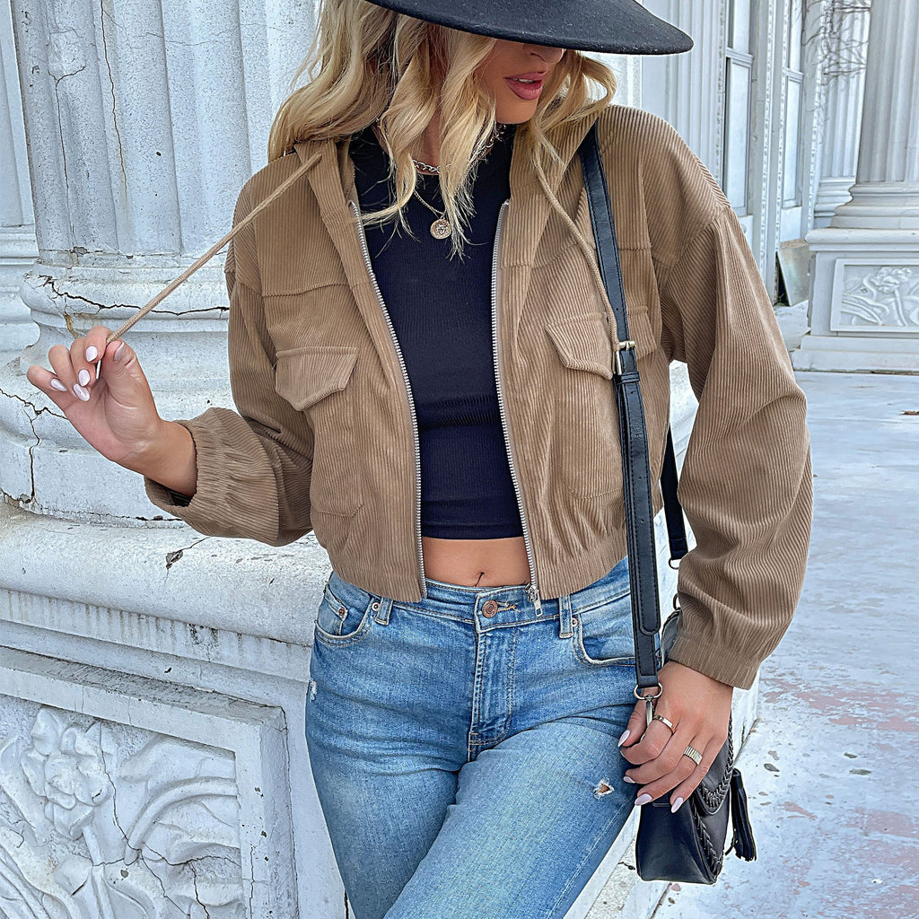 Damen Cordjacke mit praktischem Reißverschluss und modernen Taschen EB