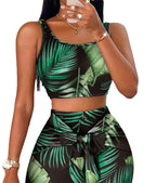 Damen Crop-Top und Rock Set mit floralem Muster und schmalem Schnitt EB