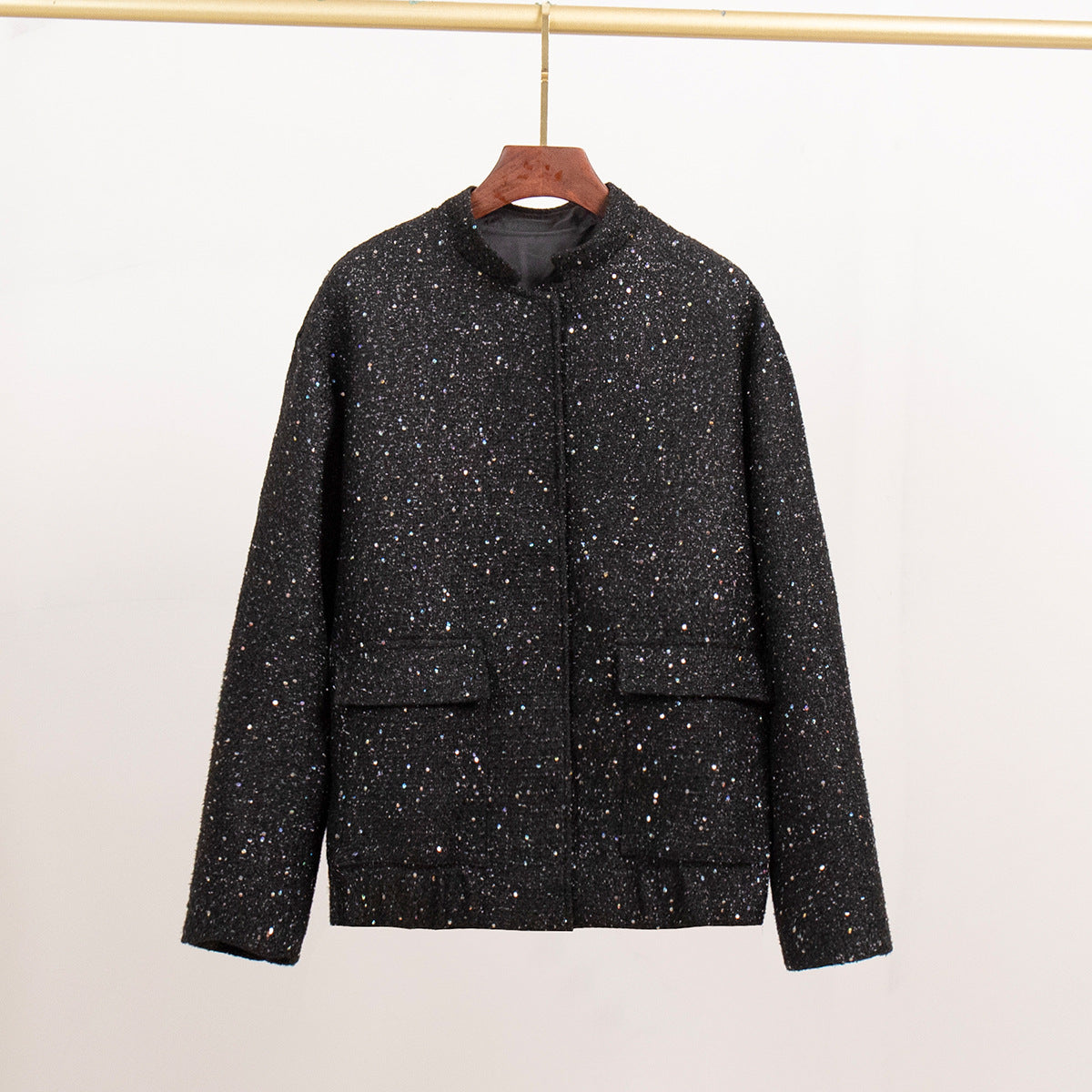 Damen Glitzerjacke mit praktischen Taschen und elastischem Saum EB