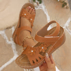 Damen Bequeme Sandalen mit floralem Design und verstellbarem Klettverschluss EB