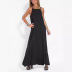 Damen elegantes Maxikleid mit feinen Trägern und schwingendem Saum EB