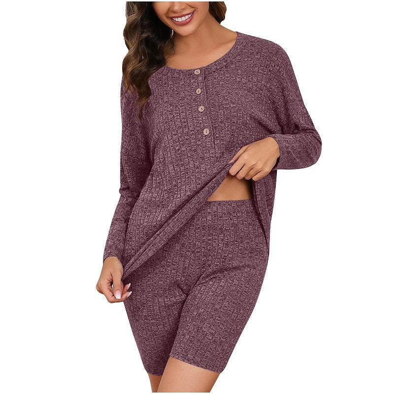 Damen Komfortables Lounge-Set mit langärmligem Oberteil und Shorts EB