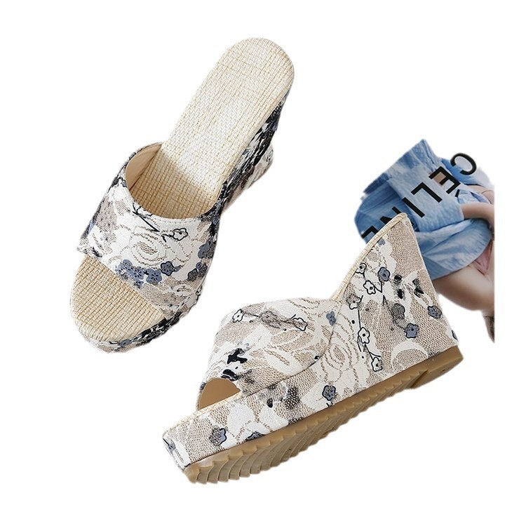 Damen Bequeme Platform-Pantoletten mit floralem Muster EB