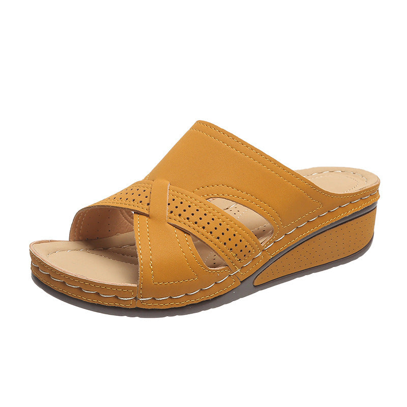 Damen Bequeme Wedge-Pantoletten mit atmungsaktivem Obermaterial und ergonomischer Sohle EB