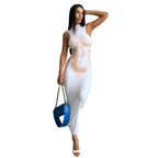 Damen Elegantes, figurbetontes Abendkleid mit hohem Kragen und transparentem Stoff EB