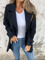Damen Fleece-Mantel mit doppelter Knopfleiste und großem Revers EB
