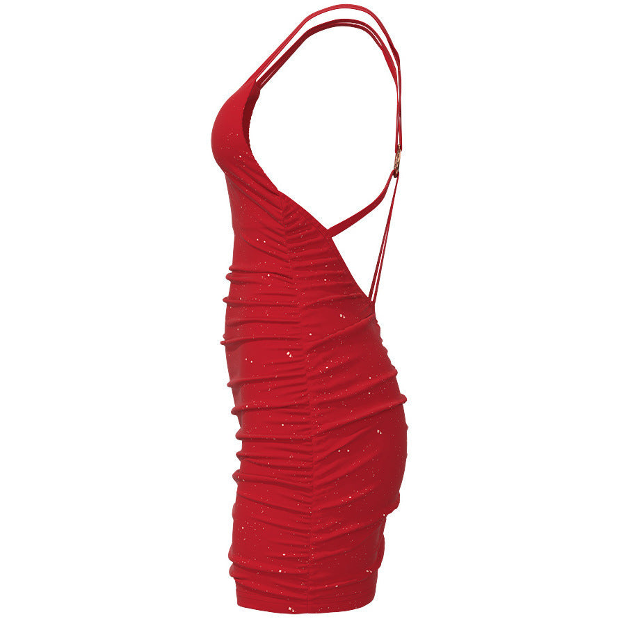 Damen anspruchsvolles Minikleid mit sanften Raffungen und schimmerndem Sternenmuster EB