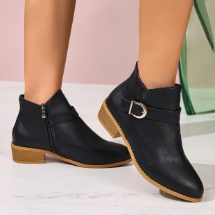 Damen Elegante Ankle Boots mit modischem Reißverschluss und dekorativer Schnalle EB