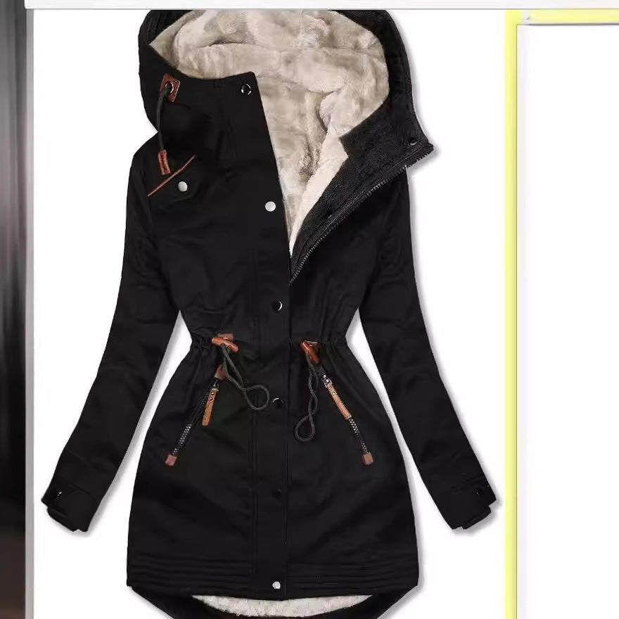 Damen gefütterte Winterparka mit praktischen Taschen und verstellbarem Gürtel EB