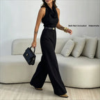 Eleganter Damen-Halter-Jumpsuit mit weitem Palazzo-Bein