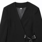 Damen elegante Wickeljacke mit dekorativem Satin-Bindeband EB