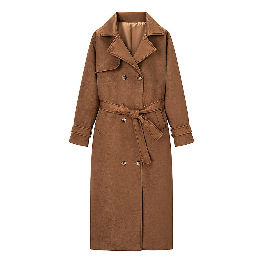 Damen eleganter Trenchcoat mit doppelter Knopfleiste und Gürtel EB
