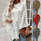 Damen eleganter Poncho mit dekorativem Häkelmuster EB