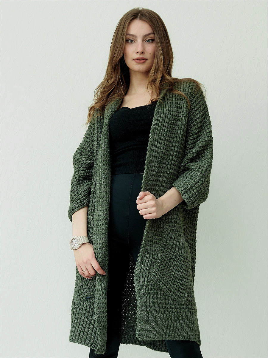 Damen kuscheliger Strickmantel mit großen Taschen und lässigem Schnitt EB