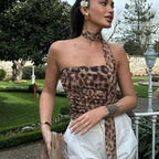 Damen elegant gestreifter Maxirock mit hohem Bund im Leoprint EB