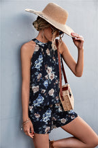 Damen luftiger Sommer-Latzanzug mit floralem Design und verstellbarem Hals EB
