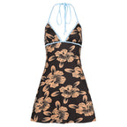 Damen Blütenmuster Strandkleid mit Spaghetti-Trägern und offener Rückenpartie EB