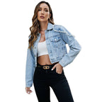 Damen Jeansjacke im Vintage-Stil mit fransigen Akzenten EB
