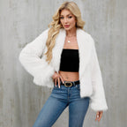 Damen Flauschige Kunstfelljacke mit elegantem Revers EB