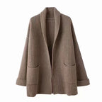 Damen Grobstrick Cardigan mit eleganten Revers und Taillengürtel EB