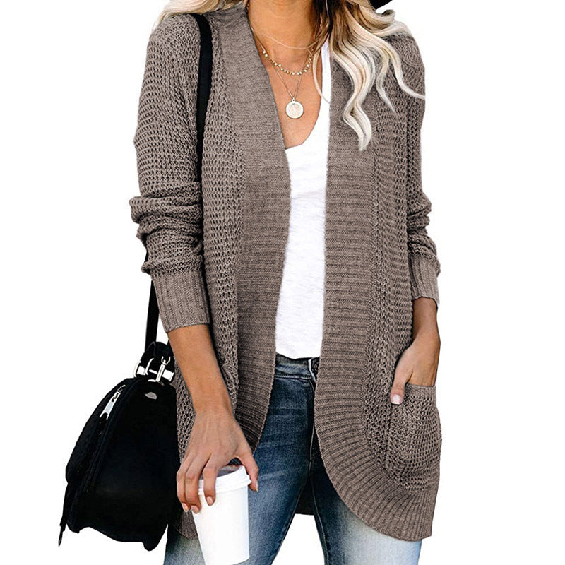 Damen legerer Strickmantel mit Taschen und offenen Front EB