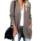 Damen legerer Strickmantel mit Taschen und offenen Front EB