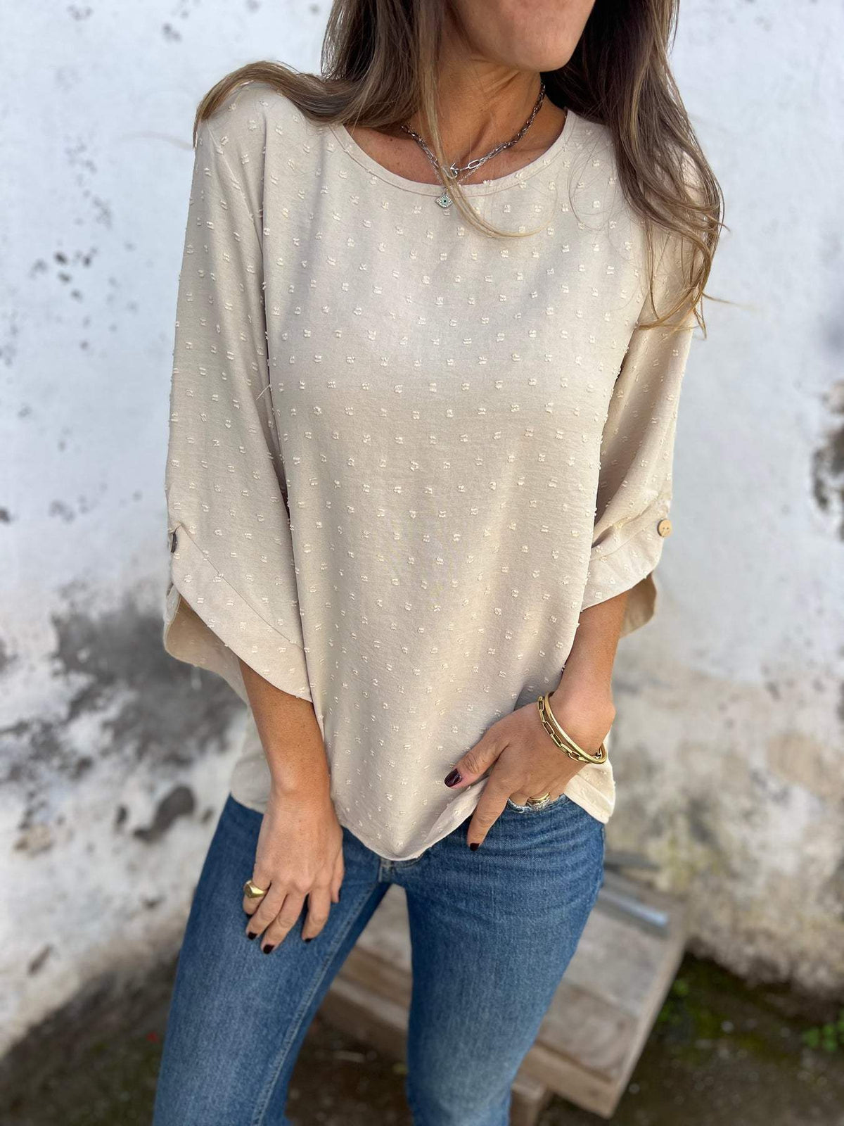 Damen lässige Bluse mit strukturiertem Stoff EB