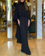 Eleganter Damen-Jumpsuit mit Cape-Rüsche und weitem Palazzo-Bein