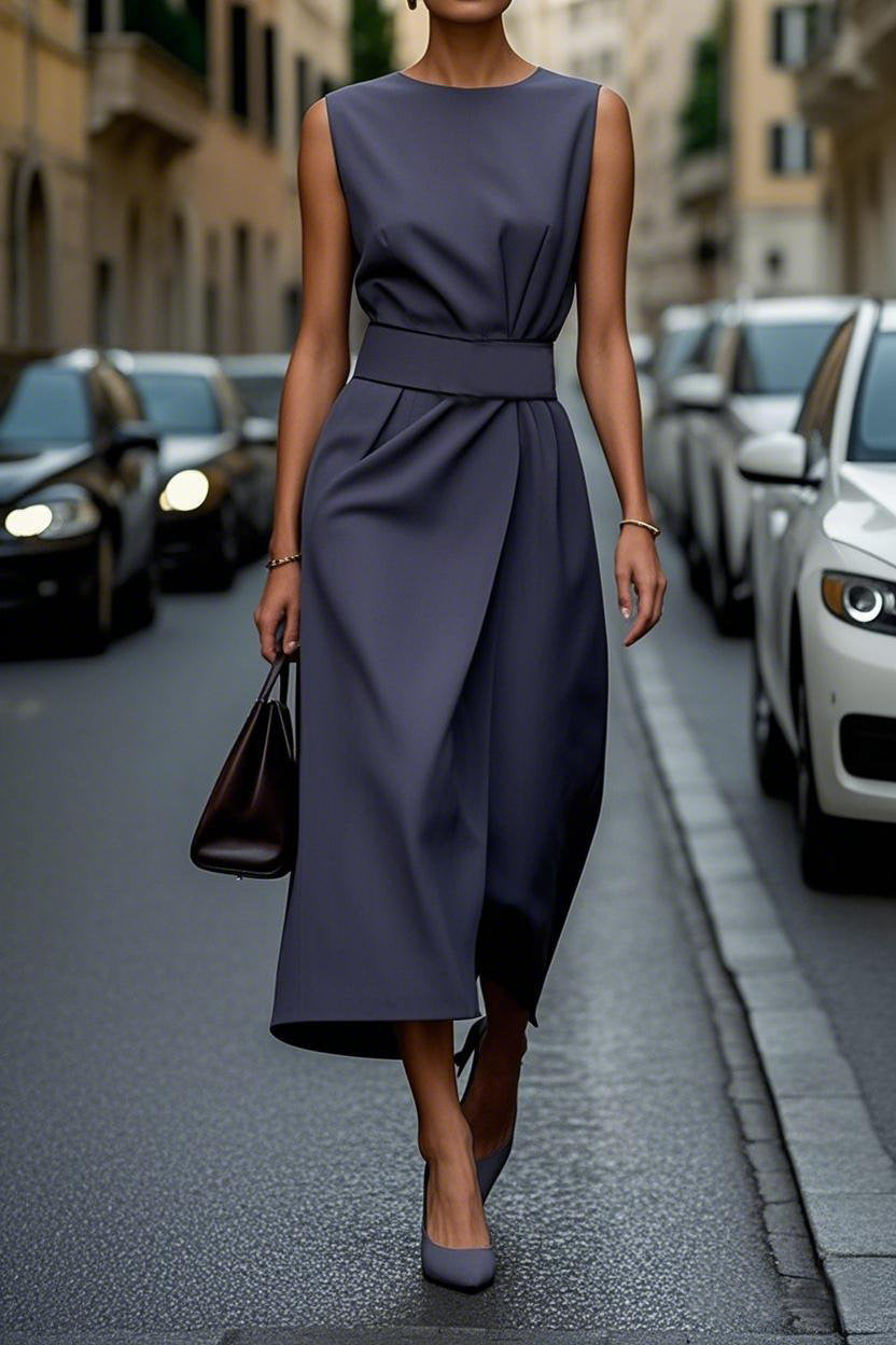 Damen elegantes Maxikleid mit figurbetonter Silhouette und seitlichem Schlitz EB