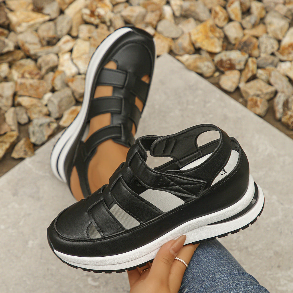 Damen bequeme Plattform-Sandalen mit atmungsaktiver Obermaterialstruktur und verstellbarem Riemendesign EB