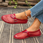 Damen Ballerinas mit modischem Netzdesign und dekorativem Riemchen EB