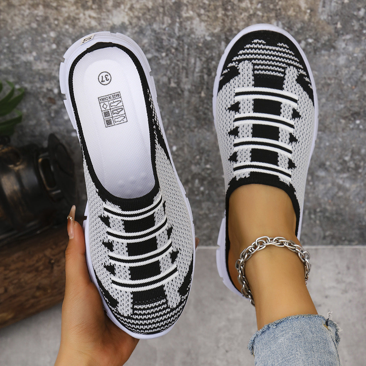 Damen luftige Sneaker-Pantoletten mit rutschfester Sohle EB