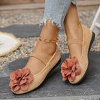 Damen Ballerinas mit floralem 3D-Blüten-Design und elastischem Riemen EB