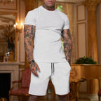 Herren nan schlankes Jersey-Set mit Rundhalsshirt und elastischer Tunnelzug-Shorts EB
