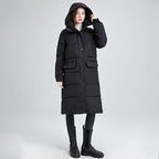 Damen Lange isolierte Winterjacke mit Kapuze und einzippbarem Kragen EB