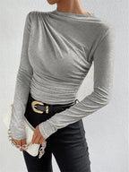 Damen Elegantes Longsleeve Shirt mit Raffungen EB