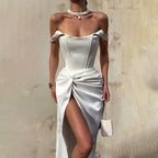 Damen Elegantes Abendkleid mit schulterfreiem Schnitt und hohem Schlitz EB