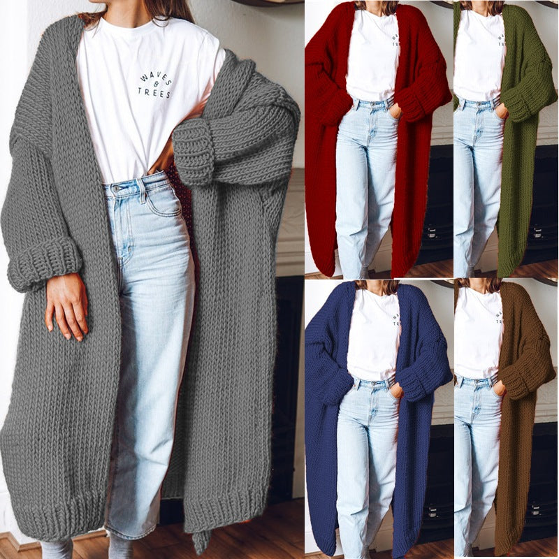 Damen Grobstrickmantel mit offenen Fronten und tiefen Taschen EB