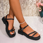Damen bequeme Riemchensandalen mit robustem Plateau EB
