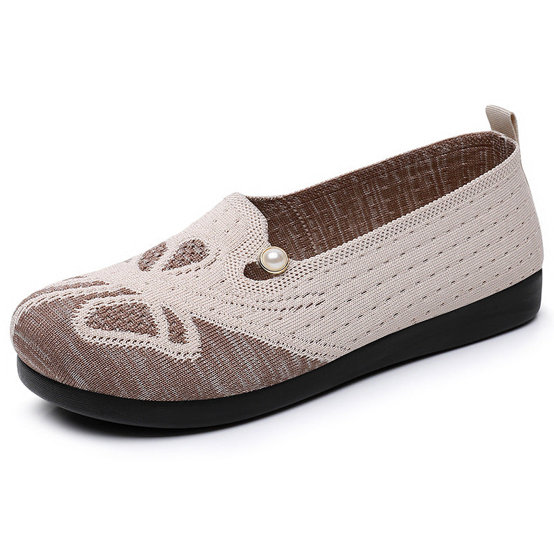Damen Bequeme Slipper mit dekorativem Strickmuster und Perlenverzierung EB