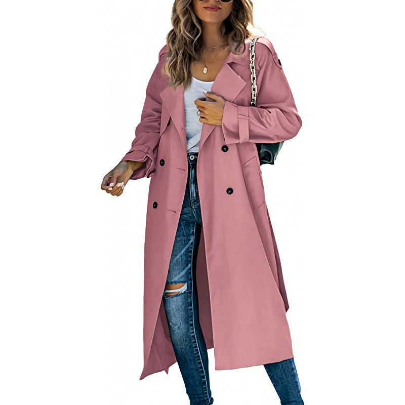 Damen eleganter Trenchcoat mit doppelt Reihe Knopfverschluss und Taillengürtel EB