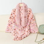 Damen eleganter Poncho mit luxuriösem Kunstfellkragen und Fransen EB