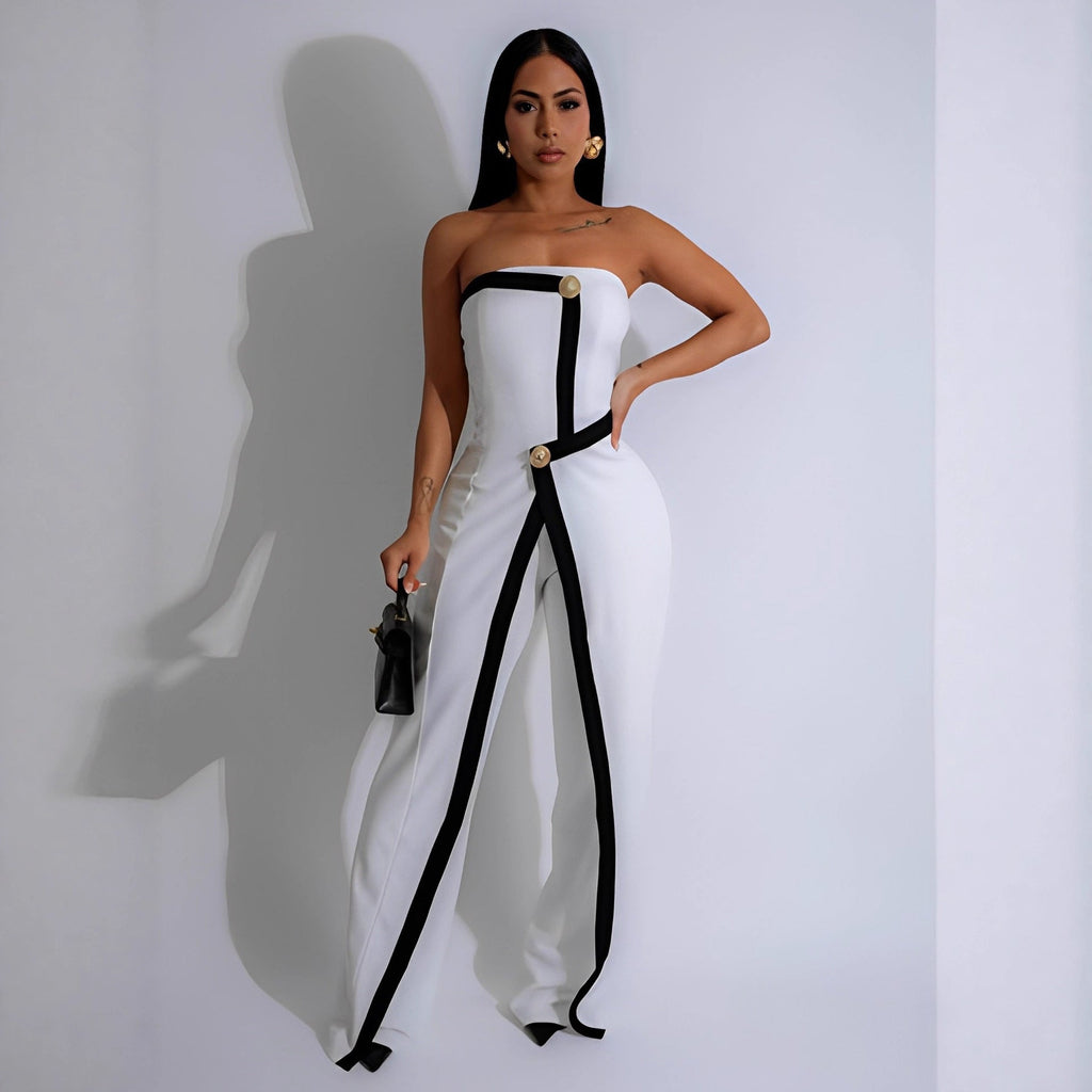 Damen-Jumpsuit mit elegantem Bustier-Oberteil und kontrastierenden Saumakzenten EB