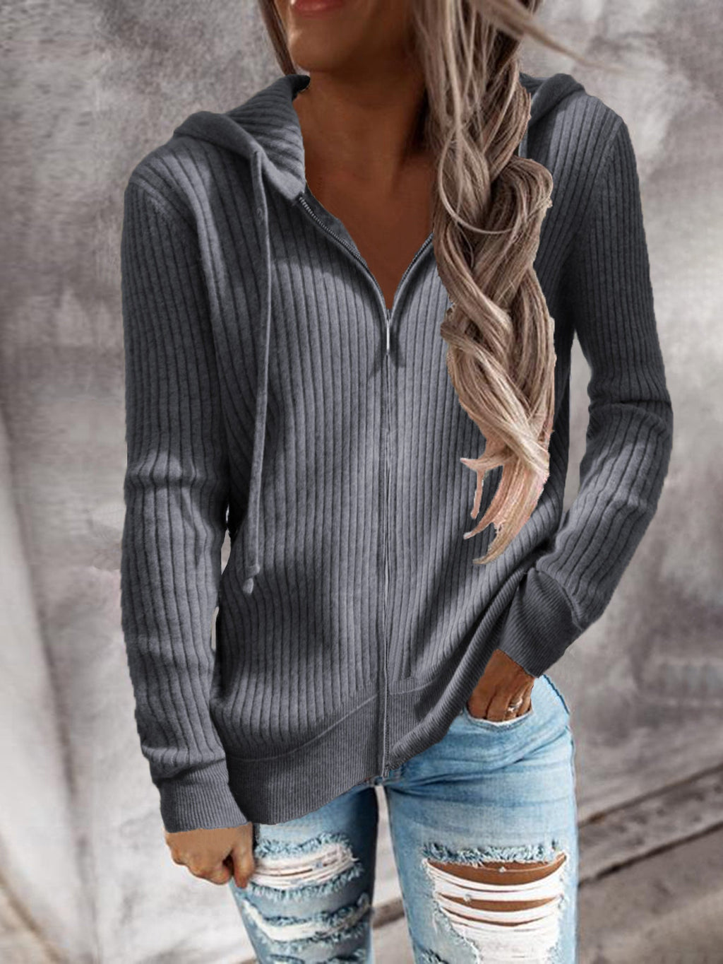 Damen Kapuzenjacke aus strukturiertem Material mit praktischen Taschen EB
