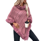 Damen kuscheliger Strickponcho mit samtigem Fellbesatz EB