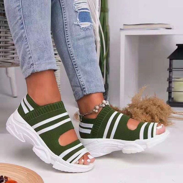 Damen atmungsaktive Freizeitschuhe mit offenen Zehen und elastischem Obermaterial EB