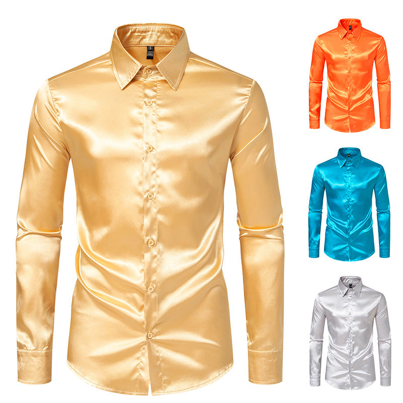 Herren Elegantes Satin-Hemd mit glänzender Oberfläche und modernem Schnitt EB