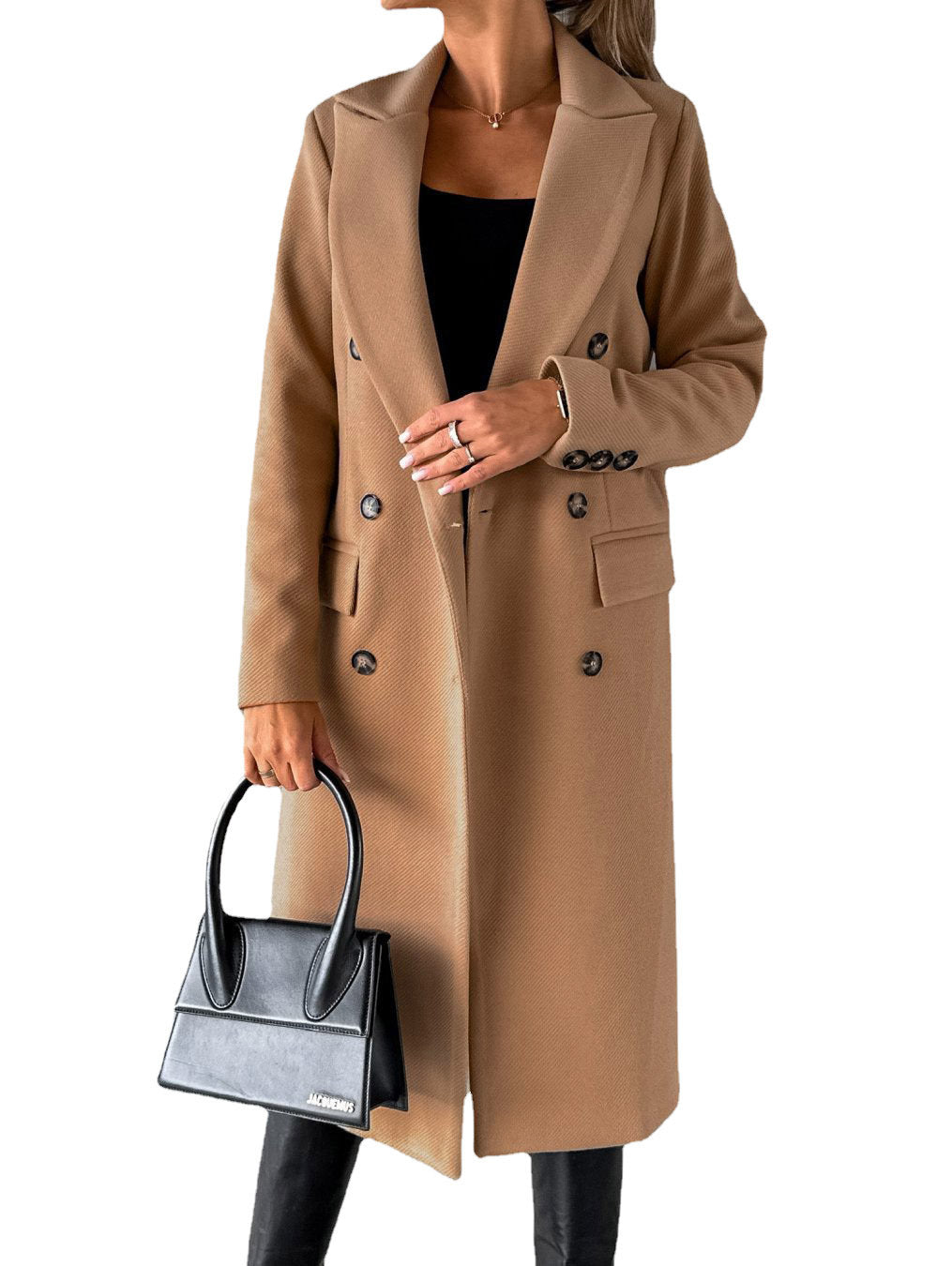 Damen nan doppelreihiger Mantel mit Reverskragen, Pattentaschen und knielangem Schnitt EB