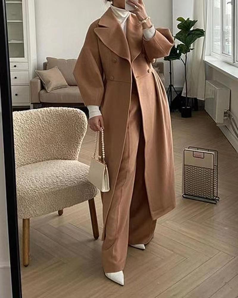 Damen eleganter Trenchcoat mit hohem Schlitz und Puffärmeln EB